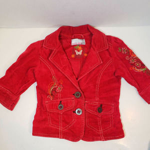 Vintage 90s Cotler Girls Boho Corduroy Red Jacket Embroidered Sz 4 Y2k